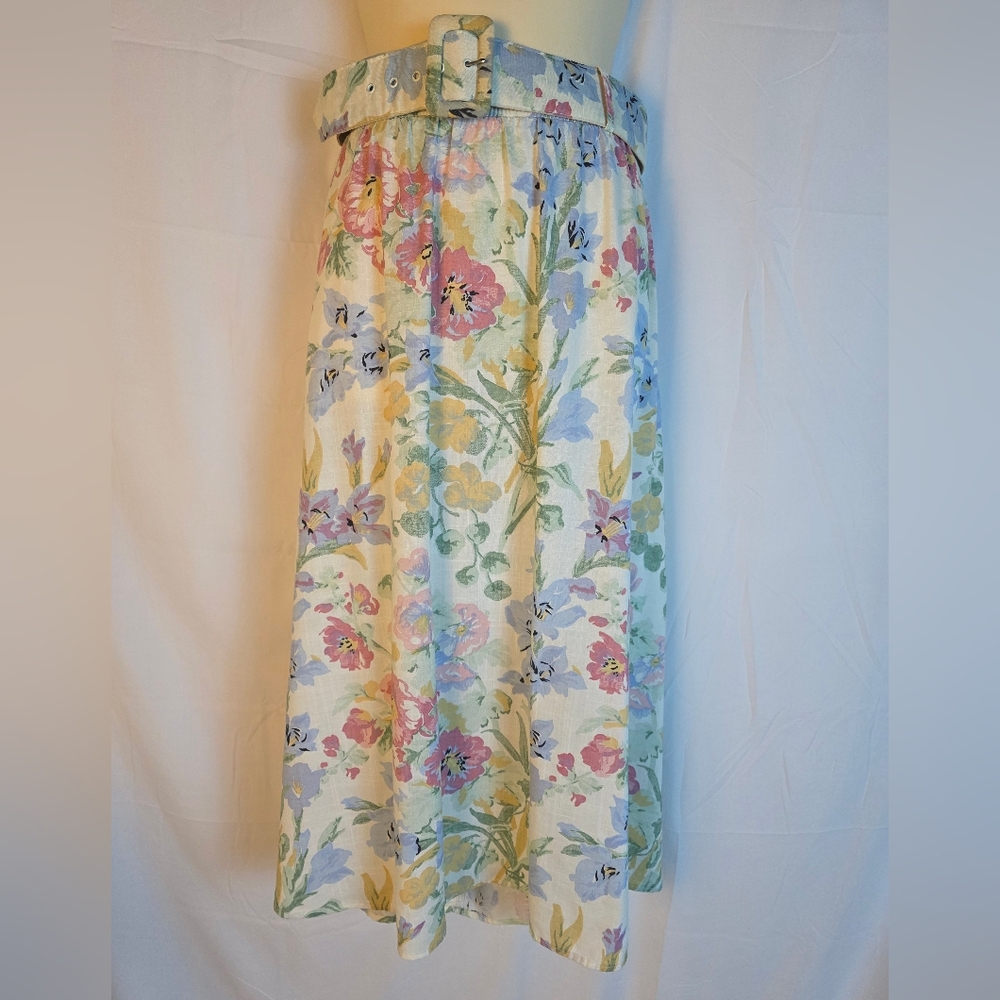 Vintage California Collection Floral Women's Multicolor Midi Skirt with Belt